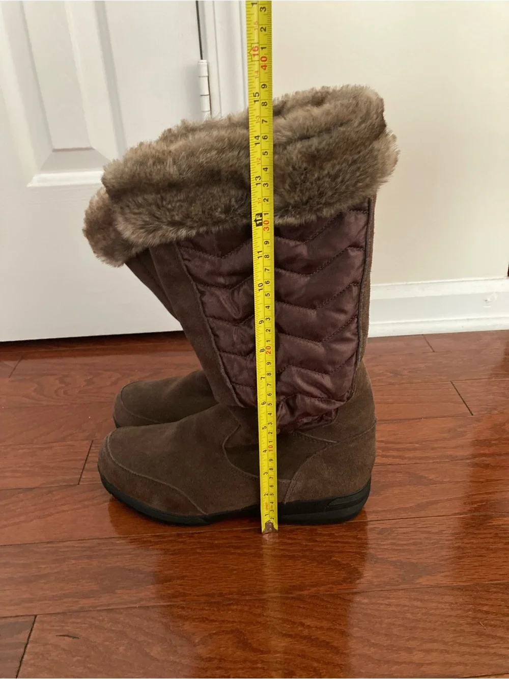 Lands End Winter Snow Boots 9B Sophia Brown Leather Faux Fur Lined Tall Zip Up